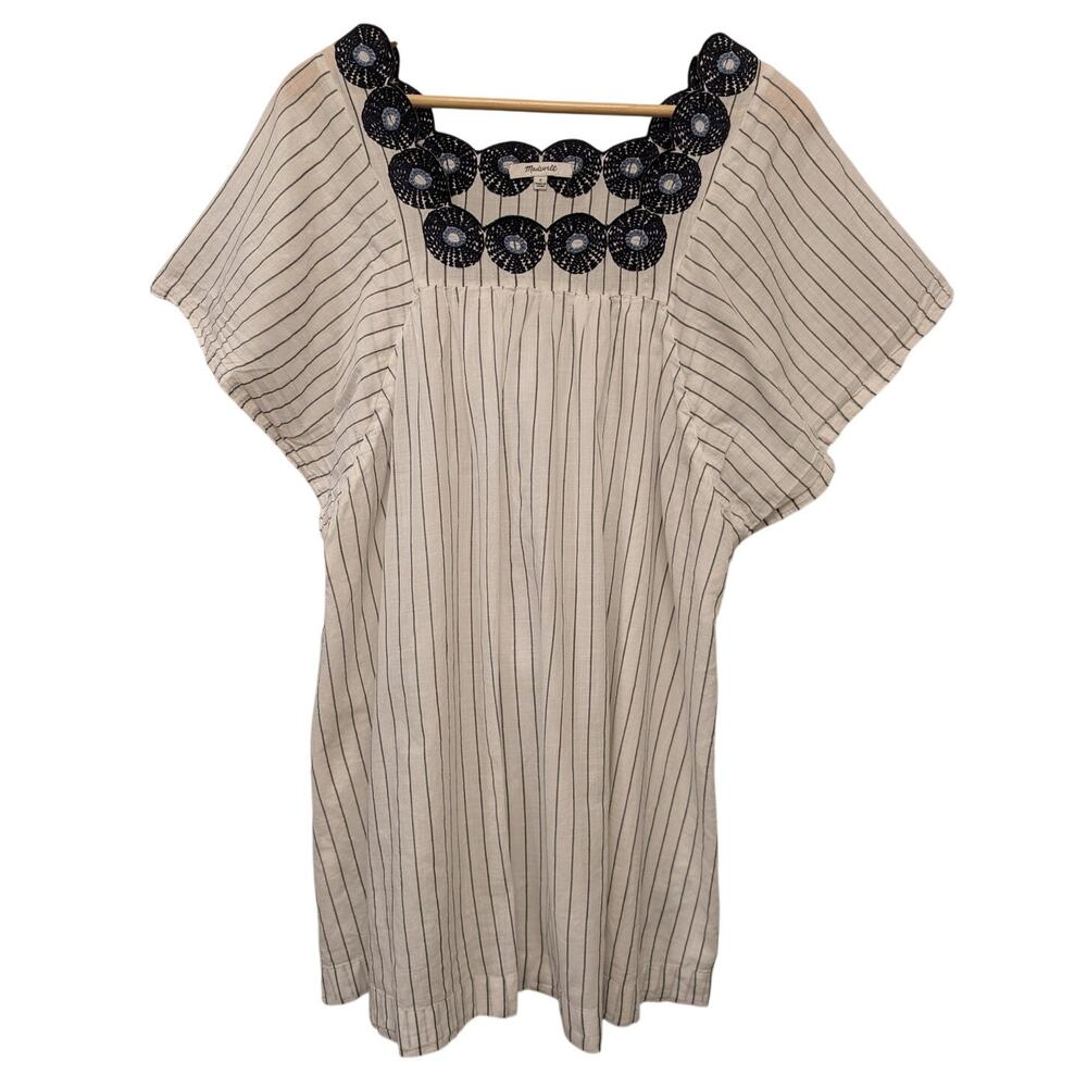 Madewell Butterfly Embroidered Tunic Dress Striped White Black Cotton Lagenlook